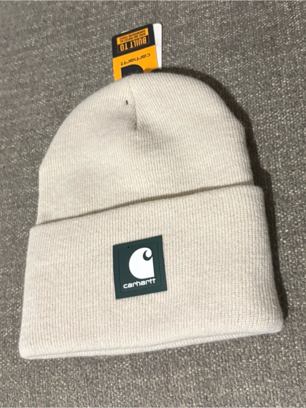 Carhartt Adult Knit Cuffed Rubber Patch Acrylic Watch Hat Beanie, Oat Milk